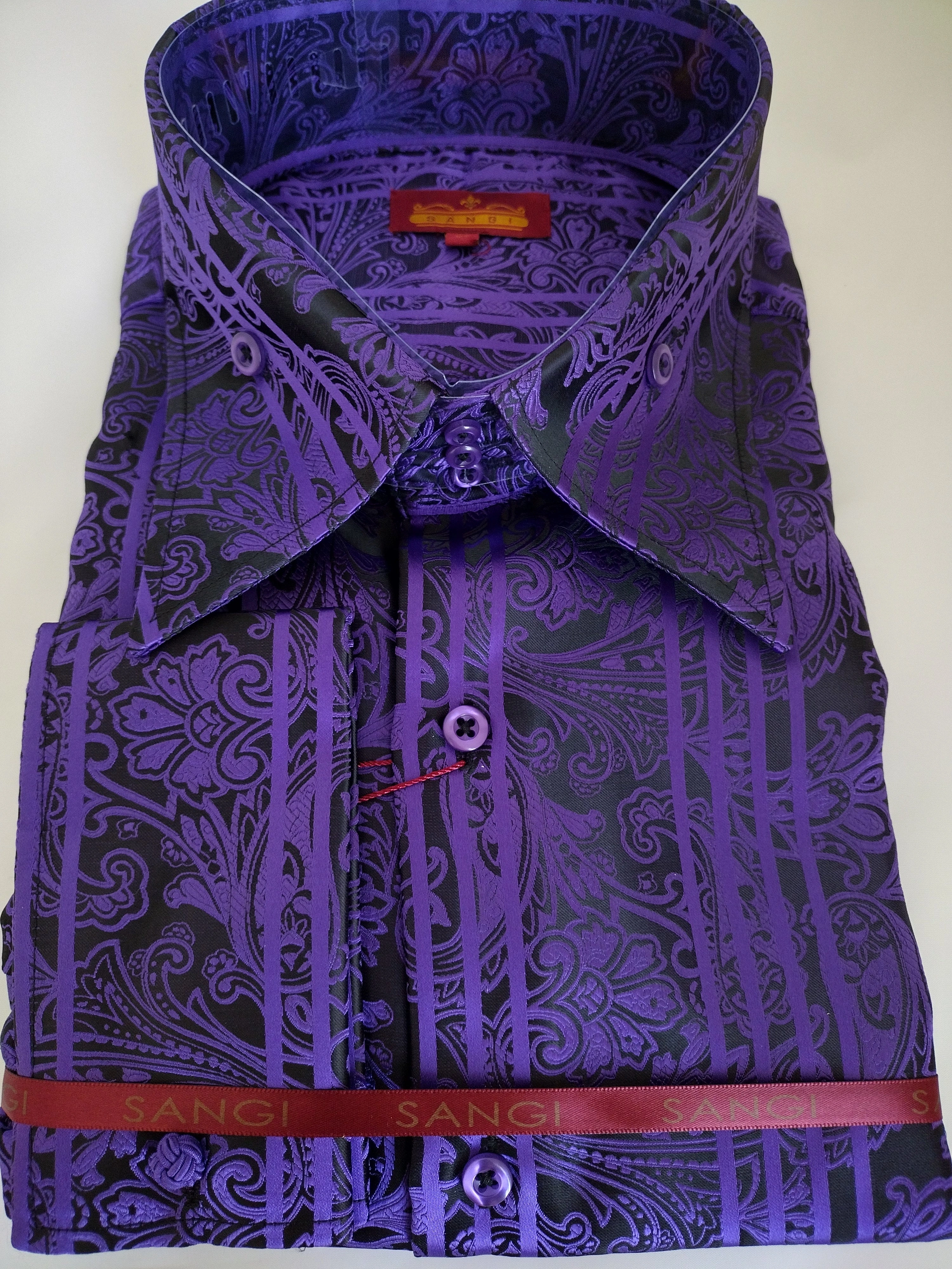 Camisa SANGI MONACO: Elegancia Púrpura & Negra, Estilo Paisley Francés. Un Clásico Reinventado para el Caballero Moderno.
