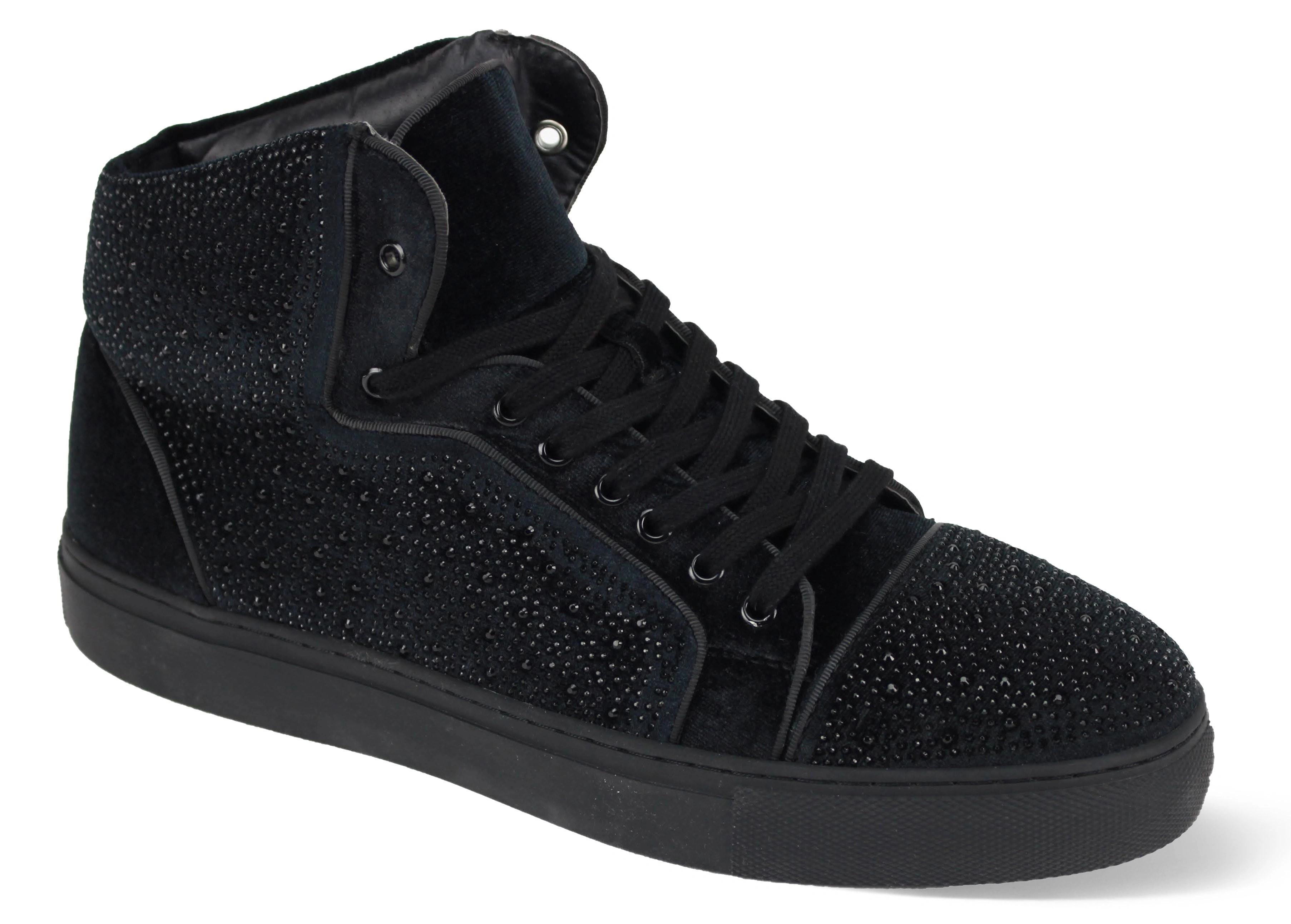 Zapatos de terciopelo negro brillante con incrustaciones de pedrería – ¡Elegancia irresistible!