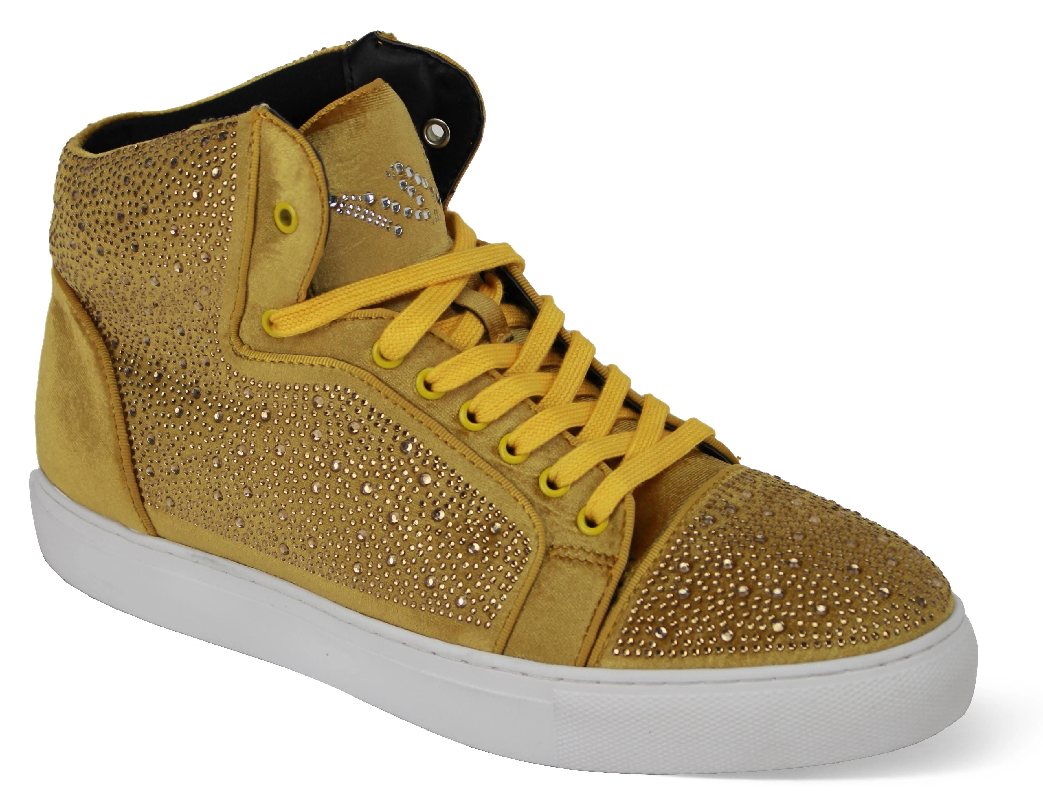 Zapatillas de terciopelo y pedrería dorada: ¡AM FLASH! El lujo brilla en tus pies, estilo audaz y único, amarillo vibrante.