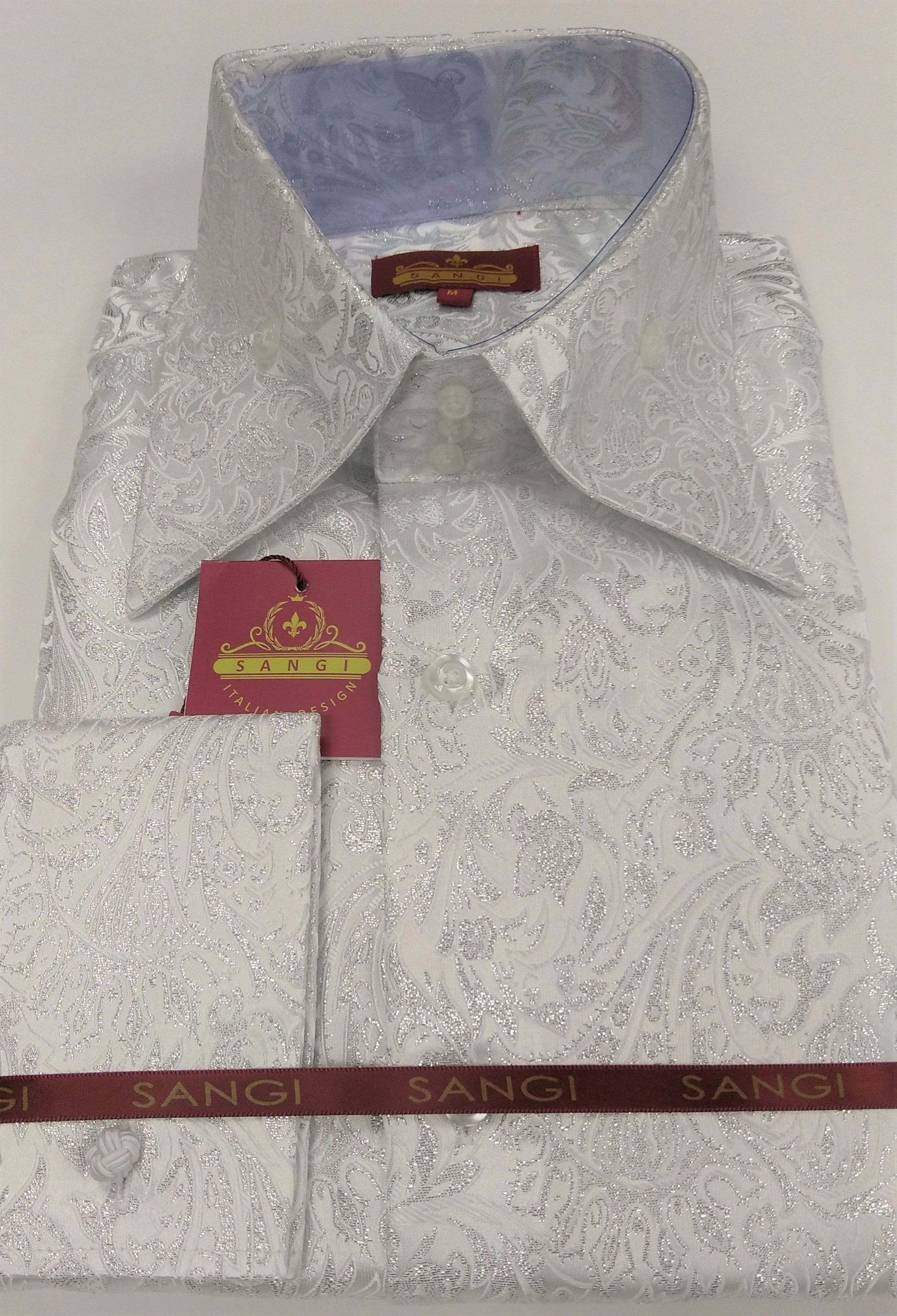 Camisa SANGI Milan: Estampado Ivo Paisley Plateado, Elegancia y Estilo para Hombre.