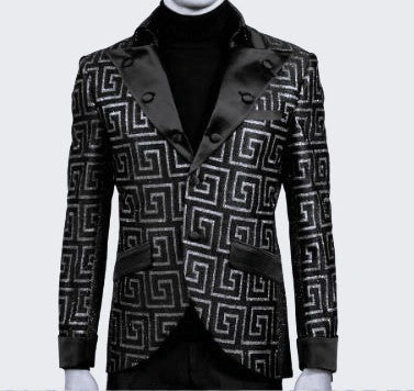 Chaqueta de vestir LOUIS VINO LVB13: Elegancia Griega con destellos plateados. Un diseño audaz para hombres con estilo.